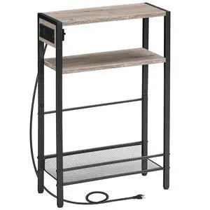 Small Narrow Side Table with Charging Station, Skinny End Table for Small Spaces, Slim Nightstand with USB Ports Outlet, Sofa Beside Table with Storage Shelf, Greige and Black BG102UBZ01 Small Narrow Side Table with Charging Station, Skinny End Table for Small Spaces, Slim Nightstand with USB Ports Outlet, Sofa Beside Table with Storage Shelf, Greige and Black BG102UBZ01
