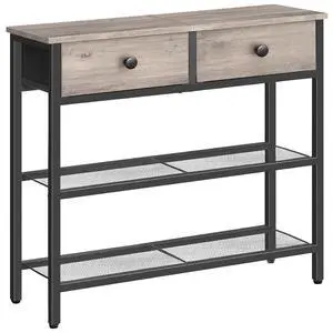 29.5" Narrow Console Table with 2 Fabric Drawers, Sofa Table, Small Entryway Table with 3-Tier Storage Shelves, Behind Couch Table, for Living Room, Hallway, Greige and Black BG72XG01 29.5" Narrow Console Table with 2 Fabric Drawers, Sofa Table, Small Entryway Table with 3-Tier Storage Shelves, Behind Couch Table, for Living Room, Hallway, Greige and Black BG72XG01