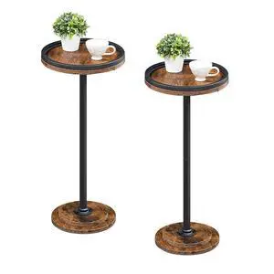 Small Round Side Tables, Set of 2, Drink Tables, Coffee Martini Tables with Pedestal Accent for Small Spaces in Living Room, Bedroom, Sofa Couch, Rustic Brown BF168BZP201 Small Round Side Tables, Set of 2, Drink Tables, Coffee Martini Tables with Pedestal Accent for Small Spaces in Living Room, Bedroom, Sofa Couch, Rustic Brown BF168BZP201