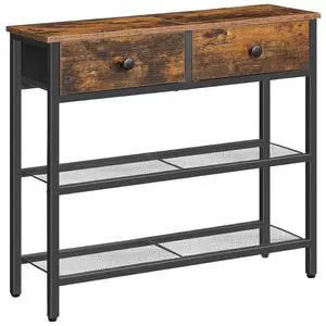 29.5" Narrow Console Table with 2 Fabric Drawers, Sofa Table, Small Entryway Table with 3-Tier Storage Shelves, Behind Couch Table, for Living Room, Hallway, Rustic Brown and Black BF72XG01 29.5" Narrow Console Table with 2 Fabric Drawers, Sofa Table, Small Entryway Table with 3-Tier Storage Shelves, Behind Couch Table, for Living Room, Hallway, Rustic Brown and Black BF72XG01