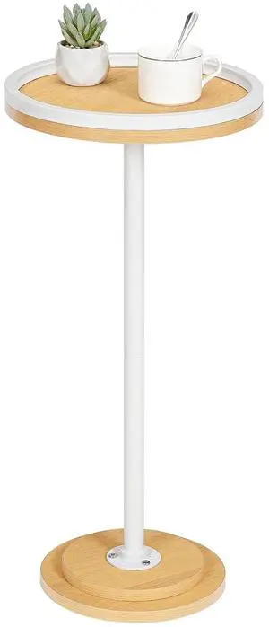 Small Round Side Table, Drink Table, Coffee Martini Table with Pedestal Accent for Small Spaces in Living Room, Bedroom, Sofa Couch, Natural and White WN168BZ01 Small Round Side Table, Drink Table, Coffee Martini Table with Pedestal Accent for Small Spaces in Living Room, Bedroom, Sofa Couch, Natural and White WN168BZ01