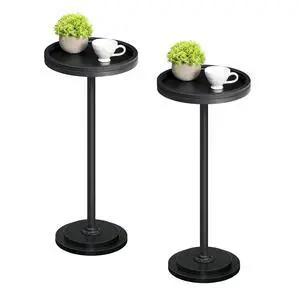 Small Round Side Tables, Set of 2, Drink Tables, Coffee Martini Tables with Pedestal Accent for Small Spaces in Living Room, Bedroom, Sofa Couch, Black BB168BZP201 Small Round Side Tables, Set of 2, Drink Tables, Coffee Martini Tables with Pedestal Accent for Small Spaces in Living Room, Bedroom, Sofa Couch, Black BB168BZP201