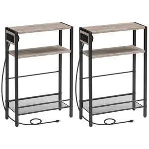 Small Narrow Side Table with Charging Station Set of 2, Skinny End Table for Small Spaces, Slim Nightstand with USB Ports Outlet, Sofa Beside Table with Storage Shelf BG102UBZP201 Small Narrow Side Table with Charging Station Set of 2, Skinny End Table for Small Spaces, Slim Nightstand with USB Ports Outlet, Sofa Beside Table with Storage Shelf BG102UBZP201