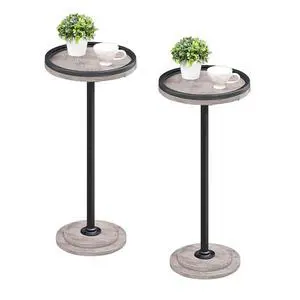 Small Round Side Tables, Set of 2, Drink Tables, Coffee Martini Tables with Pedestal Accent for Small Spaces in Living Room, Bedroom, Sofa Couch, Greige BG168BZP201 Small Round Side Tables, Set of 2, Drink Tables, Coffee Martini Tables with Pedestal Accent for Small Spaces in Living Room, Bedroom, Sofa Couch, Greige BG168BZP201