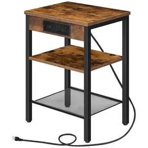 Side Table with Charging Station and USB Port, Small End Table for Small Space, 3-Tier Nightstand with Adjustable Shelf, for Living Room, Bedroom, Rustic Brown BF112BZ01 Side Table with Charging Station and USB Port, Small End Table for Small Space, 3-Tier Nightstand with Adjustable Shelf, for Living Room, Bedroom, Rustic Brown BF112BZ01