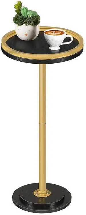 Small Round Side Table, Drink Table, Coffee Martini Table with Pedestal Accent for Small Spaces in Living Room, Bedroom, Sofa Couch, Black and Gold DB168BZ01 Small Round Side Table, Drink Table, Coffee Martini Table with Pedestal Accent for Small Spaces in Living Room, Bedroom, Sofa Couch, Black and Gold DB168BZ01