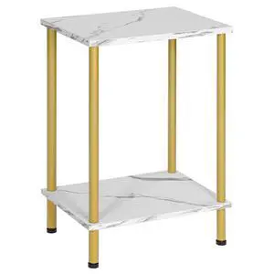 End Table, Small Side Table, Nightstand with 2-Layer Storage Shelves, Sofa Table for Small Spaces, Living Room, Bedroom, Stable Frame, Easy Assembly, Gold and Marble DM09BZ01 End Table, Small Side Table, Nightstand with 2-Layer Storage Shelves, Sofa Table for Small Spaces, Living Room, Bedroom, Stable Frame, Easy Assembly, Gold and Marble DM09BZ01