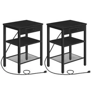Side Tables Set of 2 with Charging Station and USB Port, Small End Tables for Small Space, 3-Tier Nightstands with Adjustable Shelf, for Living Room, Bedroom, Black BB112BZP201 Side Tables Set of 2 with Charging Station and USB Port, Small End Tables for Small Space, 3-Tier Nightstands with Adjustable Shelf, for Living Room, Bedroom, Black BB112BZP201