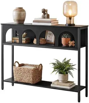 Narrow Console Table, Entryway Table with 3-Tier Storage, Sofa Table, Behind Couch Table with Arched Design for Living Room, Entrance, Hallway, Black BB106XG01 Narrow Console Table, Entryway Table with 3-Tier Storage, Sofa Table, Behind Couch Table with Arched Design for Living Room, Entrance, Hallway, Black BB106XG01