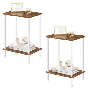 End Tables Set of 2, Small Side Table, Nightstand with 2-Layer Storage Shelves, Sofa Table for Small Spaces, Living Room, Bedroom, Stable Frame, Easy Assembly, Walnut and White WH09BZP201 End Tables Set of 2, Small Side Table, Nightstand with 2-Layer Storage Shelves, Sofa Table for Small Spaces, Living Room, Bedroom, Stable Frame, Easy Assembly, Walnut and White WH09BZP201