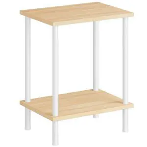 End Table, Small Side Table, Nightstand with 2-Layer Storage Shelves, Sofa Table for Small Spaces, Living Room, Bedroom, Stable Frame, Easy Assembly, Natural and White WN09BZ01 End Table, Small Side Table, Nightstand with 2-Layer Storage Shelves, Sofa Table for Small Spaces, Living Room, Bedroom, Stable Frame, Easy Assembly, Natural and White WN09BZ01