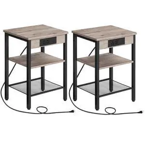 Side Tables Set of 2 with Charging Station and USB Port, Small End Tables for Small Space, 3-Tier Nightstands with Adjustable Shelf, for Living Room, Bedroom, Greige and Black BG112BZP201 Side Tables Set of 2 with Charging Station and USB Port, Small End Tables for Small Space, 3-Tier Nightstands with Adjustable Shelf, for Living Room, Bedroom, Greige and Black BG112BZP201