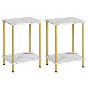 End Tables Set of 2, Small Side Table, Nightstand with 2-Layer Storage Shelves, Sofa Table for Small Spaces, Living Room, Bedroom, Stable Frame, Easy Assembly, Gold and Marble DM09BZP201 End Tables Set of 2, Small Side Table, Nightstand with 2-Layer Storage Shelves, Sofa Table for Small Spaces, Living Room, Bedroom, Stable Frame, Easy Assembly, Gold and Marble DM09BZP201