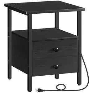 End Table with Charging Station, Bedside Table with 2 Drawer & USB Port & Type-C Port, Nightstand for Small Spaces, Stable and Sturdy, for Living Room, Black BB43UBZ01 End Table with Charging Station, Bedside Table with 2 Drawer & USB Port & Type-C Port, Nightstand for Small Spaces, Stable and Sturdy, for Living Room, Black BB43UBZ01