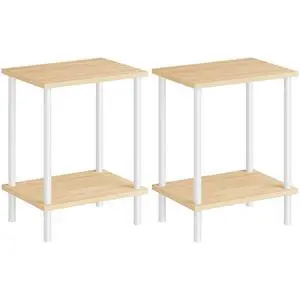 End Tables Set of 2, Small Side Table, Nightstand with 2-Layer Storage Shelves, Sofa Table for Small Spaces, Living Room, Bedroom, Stable Frame, Easy Assembly, Natural and White WN09BZP201 End Tables Set of 2, Small Side Table, Nightstand with 2-Layer Storage Shelves, Sofa Table for Small Spaces, Living Room, Bedroom, Stable Frame, Easy Assembly, Natural and White WN09BZP201