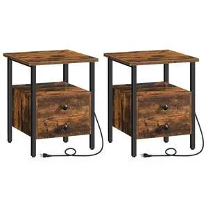 End Table Set of 2 with Charging Station, Bedside Table with 2 Drawer & USB Ports & Type-C Port, Nightstand for Small Spaces, Stable and Sturdy, for Living Room, Rustic Brown BF43UBZP201 End Table Set of 2 with Charging Station, Bedside Table with 2 Drawer & USB Ports & Type-C Port, Nightstand for Small Spaces, Stable and Sturdy, for Living Room, Rustic Brown BF43UBZP201