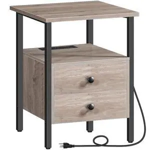End Table with Charging Station, Bedside Table with 2 Drawer & USB Port & Type-C Port, Nightstand for Small Spaces, Stable and Sturdy, for Living Room, Greige and Black BG43UBZ01 End Table with Charging Station, Bedside Table with 2 Drawer & USB Port & Type-C Port, Nightstand for Small Spaces, Stable and Sturdy, for Living Room, Greige and Black BG43UBZ01