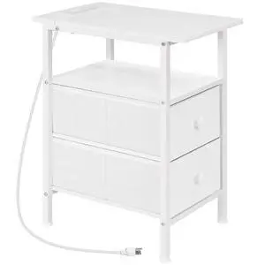 End Table with Charging Station, Narrow Side Table, Nightstand with 2 Non-Woven Drawers, Slim Sofa Side Table, for Small Spaces, Living Room, Bedroom, White WT486UBZ01 End Table with Charging Station, Narrow Side Table, Nightstand with 2 Non-Woven Drawers, Slim Sofa Side Table, for Small Spaces, Living Room, Bedroom, White WT486UBZ01
