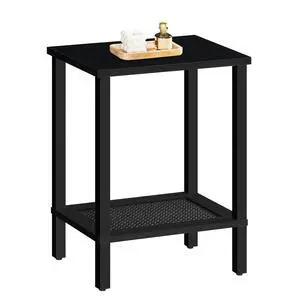 End Table, Small Side Table with 2-Tier Storage Shelves, Nightstand with Faux Rattan Decoration, for Small Space, Living Room, Bedroom, Black BK91BZ01 End Table, Small Side Table with 2-Tier Storage Shelves, Nightstand with Faux Rattan Decoration, for Small Space, Living Room, Bedroom, Black BK91BZ01