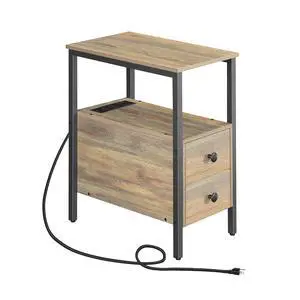 End Table with Charging Station, Narrow Side Table with 2 Drawer & USB Ports & Power Outlets, Nightstand for Small Spaces, for Living Room, Bedroom, Sapphire Brown UC541BZ01 End Table with Charging Station, Narrow Side Table with 2 Drawer & USB Ports & Power Outlets, Nightstand for Small Spaces, for Living Room, Bedroom, Sapphire Brown UC541BZ01