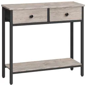 29.5" Narrow Console Table with 2 Fabric Drawers, Small Entryway Table with 2-Tier Storage Shelves, Sofa Table, Behind Couch Table, for Living Room, Hallway, Greige and Black BG71XG01 29.5" Narrow Console Table with 2 Fabric Drawers, Small Entryway Table with 2-Tier Storage Shelves, Sofa Table, Behind Couch Table, for Living Room, Hallway, Greige and Black BG71XG01
