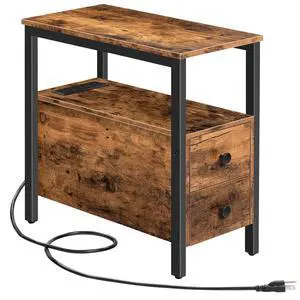 End Table with Charging Station, Narrow Side Table with 2 Drawer & USB Ports & Power Outlets, Nightstand for Small Spaces, for Living Room, Bedroom, Rustic Brown and Black BF541BZ01 End Table with Charging Station, Narrow Side Table with 2 Drawer & USB Ports & Power Outlets, Nightstand for Small Spaces, for Living Room, Bedroom, Rustic Brown and Black BF541BZ01