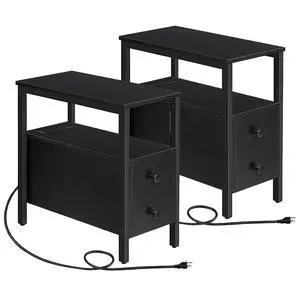Set of 2 End Tables with Charging Station, Narrow Side Table with Drawers & USB Port & Power Outlets, Nightstand for Small Spaces, Living Room, Stable and Sturdy, Black BK541BZP201 Set of 2 End Tables with Charging Station, Narrow Side Table with Drawers & USB Port & Power Outlets, Nightstand for Small Spaces, Living Room, Stable and Sturdy, Black BK541BZP201