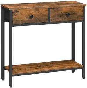 29.5" Narrow Console Table with 2 Fabric Drawers, Small Entryway Table with 2-Tier Storage Shelves, Sofa Table, Behind Couch Table, for Living Room, Hallway, Rustic Brown and Black BF71XG01 29.5" Narrow Console Table with 2 Fabric Drawers, Small Entryway Table with 2-Tier Storage Shelves, Sofa Table, Behind Couch Table, for Living Room, Hallway, Rustic Brown and Black BF71XG01