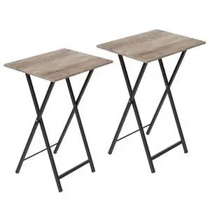 Folding TV Tray Tables, Set of 2 Side Table for Small Space, Industrial Snack Tables for Eating at Couch, Stable Metal Frame, Easy Assembly, Space Saving, Greige and Black BG25BZ01 Folding TV Tray Tables, Set of 2 Side Table for Small Space, Industrial Snack Tables for Eating at Couch, Stable Metal Frame, Easy Assembly, Space Saving, Greige and Black BG25BZ01
