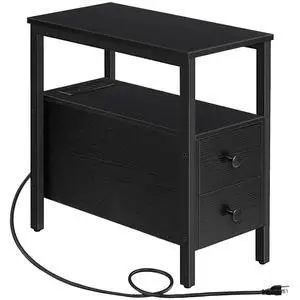 End Table with Charging Station, Narrow Side Table with 2 Drawer & USB Port & Power Outlets, Nightstand for Small Spaces, Stable and Sturdy, for Living Room, Bedroom, Black BK541BZ01 End Table with Charging Station, Narrow Side Table with 2 Drawer & USB Port & Power Outlets, Nightstand for Small Spaces, Stable and Sturdy, for Living Room, Bedroom, Black BK541BZ01