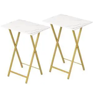 Folding TV Tray Tables, Set of 2 Side Table for Small Space, Industrial Snack Tables for Eating at Couch, Stable Metal Frame, Easy Assembly, Space Saving, Marble and Gold DM25BZ01 Folding TV Tray Tables, Set of 2 Side Table for Small Space, Industrial Snack Tables for Eating at Couch, Stable Metal Frame, Easy Assembly, Space Saving, Marble and Gold DM25BZ01