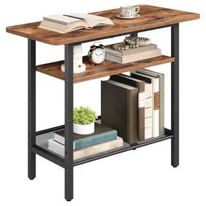 Side Table, Narrow End Table with Shelf and Wide Storage Tabletop, 3-Tier Bedside Tables for Small Spaces for Living Room, Bedroom, Study, Rustic Brown and Black BF366BZ01 Side Table, Narrow End Table with Shelf and Wide Storage Tabletop, 3-Tier Bedside Tables for Small Spaces for Living Room, Bedroom, Study, Rustic Brown and Black BF366BZ01