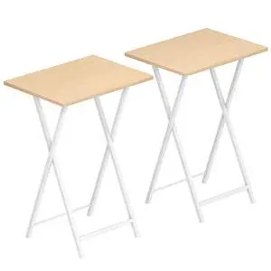 Folding TV Tray Tables, Set of 2 Side Table for Small Space, Industrial Snack Tables for Eating at Couch, Stable Metal Frame, Easy Assembly, Space Saving, Natural and White WN25BZ01 Folding TV Tray Tables, Set of 2 Side Table for Small Space, Industrial Snack Tables for Eating at Couch, Stable Metal Frame, Easy Assembly, Space Saving, Natural and White WN25BZ01