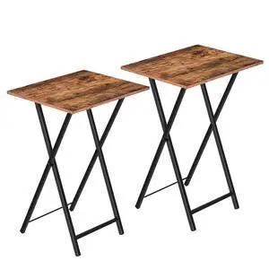 Folding TV Tray Tables, Set of 2 Side Table for Small Space, Industrial Snack Tables for Eating at Couch, Stable Metal Frame, Easy Assembly, Space Saving, Rustic Brown and Black BF25BZ01 Folding TV Tray Tables, Set of 2 Side Table for Small Space, Industrial Snack Tables for Eating at Couch, Stable Metal Frame, Easy Assembly, Space Saving, Rustic Brown and Black BF25BZ01