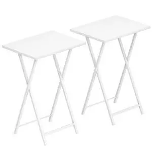 Folding TV Tray Tables, Set of 2 Side Table for Small Space, Industrial Snack Tables for Eating at Couch, Stable Metal Frame, Easy Assembly, Space Saving, White WW25BZ01N1 Folding TV Tray Tables, Set of 2 Side Table for Small Space, Industrial Snack Tables for Eating at Couch, Stable Metal Frame, Easy Assembly, Space Saving, White WW25BZ01N1