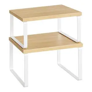 Cabinet Organizer Shelf, Set of 2, Kitchen Countertop Organizer, Kitchen Countertop Shelf, Spice Rack for Counter, Stackable, Expandable for Cabinet, Kitchen, Natural and White WN33TL01 Cabinet Organizer Shelf, Set of 2, Kitchen Countertop Organizer, Kitchen Countertop Shelf, Spice Rack for Counter, Stackable, Expandable for Cabinet, Kitchen, Natural and White WN33TL01