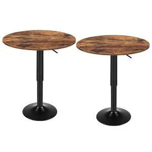 2 Pcs Bar Table, Height-Adjustable Round Pub Table 27-35.4 Inches with Sturdy Base, Modern Style, Easy to Assemble, Suitable for Small Space, Rustic Brown and Black BF58BTP201G1 2 Pcs Bar Table, Height-Adjustable Round Pub Table 27-35.4 Inches with Sturdy Base, Modern Style, Easy to Assemble, Suitable for Small Space, Rustic Brown and Black BF58BTP201G1