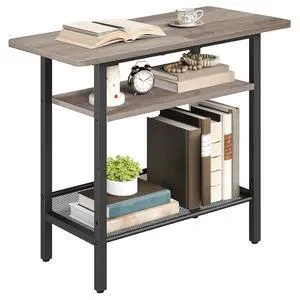 Side Table, Narrow End Table with Shelf, with Wide Storage Tabletop, 3-Tier Bedside Tables for Small Spaces for Living Room, Bedroom, Study, Greige and Black BG366BZ01 Side Table, Narrow End Table with Shelf, with Wide Storage Tabletop, 3-Tier Bedside Tables for Small Spaces for Living Room, Bedroom, Study, Greige and Black BG366BZ01