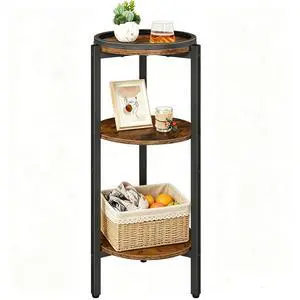 Small Round Side Table, 3-Tier Tall Coffee Drink Table for Sofa Couch, 28.7" H Slim Nightstand, Circle Accent End Table for Living Room, Corner, Bedroom, Rustic Brown BF182BZ01 Small Round Side Table, 3-Tier Tall Coffee Drink Table for Sofa Couch, 28.7" H Slim Nightstand, Circle Accent End Table for Living Room, Corner, Bedroom, Rustic Brown BF182BZ01