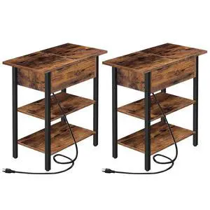 Set of 2 End Tables, Side Table with Charging Station, Flip Top Nightstand with USB Ports and Outlets, Bedside Tables with Shelf for Small Spaces, Living Room, Bedroom, Rustic Brown BF341BZP201 Set of 2 End Tables, Side Table with Charging Station, Flip Top Nightstand with USB Ports and Outlets, Bedside Tables with Shelf for Small Spaces, Living Room, Bedroom, Rustic Brown BF341BZP201