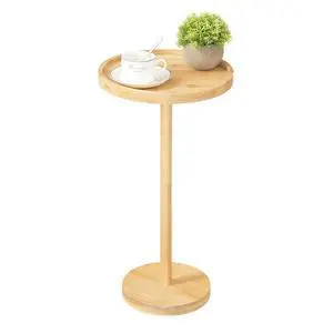 Small Round Side Table, Bamboo Drink Table, Coffee Martini Table with Pedestal Accent for Small Spaces in Living Room, Bedroom, Sofa Couch, Natural YL235BZ01 Small Round Side Table, Bamboo Drink Table, Coffee Martini Table with Pedestal Accent for Small Spaces in Living Room, Bedroom, Sofa Couch, Natural YL235BZ01