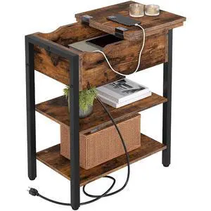 End Table with Charging Station, Narrow Side Table, Flip Top Nightstand with USB Ports and Outlets, Bedside Tables with Shelf for Small Spaces, Living Room, Rustic Brown BF341BZ01 End Table with Charging Station, Narrow Side Table, Flip Top Nightstand with USB Ports and Outlets, Bedside Tables with Shelf for Small Spaces, Living Room, Rustic Brown BF341BZ01