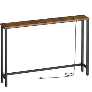 47.2" Narrow Console Table with Power Outlet, 5.9" Behind Couch Table with Charging Station, Long Sofa Side Table, Skinny Entryway Table for Living Room, Hallway, Foyer, Rustic Brown BF15XG01G1 47.2" Narrow Console Table with Power Outlet, 5.9" Behind Couch Table with Charging Station, Long Sofa Side Table, Skinny Entryway Table for Living Room, Hallway, Foyer, Rustic Brown BF15XG01G1