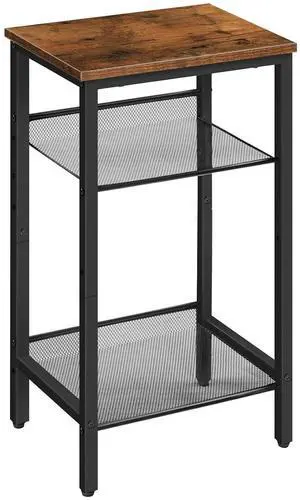 Side Table, 3-Tier Tall End Telephone Table with Adjustable Mesh Shelves, Small Entry Table for Living Room Bedroom Hallway or Office, Rustic Brown and Black BF01DH01G1 Side Table, 3-Tier Tall End Telephone Table with Adjustable Mesh Shelves, Small Entry Table for Living Room Bedroom Hallway or Office, Rustic Brown and Black BF01DH01G1