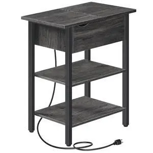 End Table with Charging Station, Narrow Side Table, Flip Top Nightstand with USB Ports and Outlets, Bedside Tables with Shelf for Small Spaces, Living Room, Charcoal Black BC341BZ01 End Table with Charging Station, Narrow Side Table, Flip Top Nightstand with USB Ports and Outlets, Bedside Tables with Shelf for Small Spaces, Living Room, Charcoal Black BC341BZ01