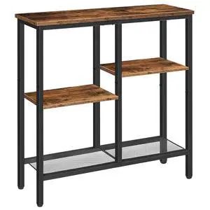 Narrow Console Table, Sofa Table, 4-Tier Industrial Entryway Table with Metal Mesh Shelf, Hallway Table with Adjustable Feet, for Entryway, Living Room, Hallway, Rustic Brown and Black BF79XG01 Narrow Console Table, Sofa Table, 4-Tier Industrial Entryway Table with Metal Mesh Shelf, Hallway Table with Adjustable Feet, for Entryway, Living Room, Hallway, Rustic Brown and Black BF79XG01