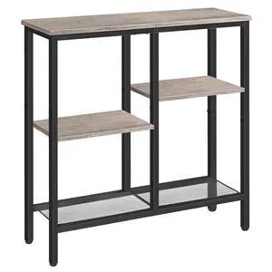 Narrow Console Table, Sofa Table, 4-Tier Industrial Entryway Table with Metal Mesh Shelf, Hallway Table with Adjustable Feet, for Entryway, Living Room, Hallway, Greige and Black BG79XG01 Narrow Console Table, Sofa Table, 4-Tier Industrial Entryway Table with Metal Mesh Shelf, Hallway Table with Adjustable Feet, for Entryway, Living Room, Hallway, Greige and Black BG79XG01