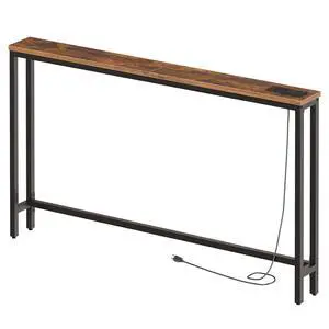 55.1" Narrow Console Table with Power Outlets, 5.9" Behind Couch Table with Charging Station, Long Sofa Table, Skinny Entryway Table for Living Room, Hallway, Foyer, Rustic Brown BF145UXG01 55.1" Narrow Console Table with Power Outlets, 5.9" Behind Couch Table with Charging Station, Long Sofa Table, Skinny Entryway Table for Living Room, Hallway, Foyer, Rustic Brown BF145UXG01