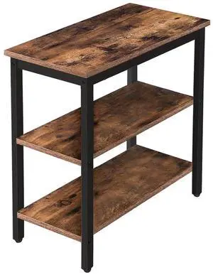 End Table, Simple Rustic Side Table with 3-Tier Storage Shelf, Narrow Nightstand for Small Spaces, for Living Room, Bedroom,Easy Assembly, Industrial Design, Rustic Brown and Black BF14BZ01 End Table, Simple Rustic Side Table with 3-Tier Storage Shelf, Narrow Nightstand for Small Spaces, for Living Room, Bedroom,Easy Assembly, Industrial Design, Rustic Brown and Black BF14BZ01