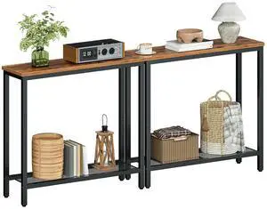 29.5" Narrow Console Table, Set of 2, Small Entryway Table with Shelf, 2 Tier Thin Sofa Table, Behind Couch Table, Side Table, for Hallway, Living Room, Rustic Brown and Black BF74XGP201 29.5" Narrow Console Table, Set of 2, Small Entryway Table with Shelf, 2 Tier Thin Sofa Table, Behind Couch Table, Side Table, for Hallway, Living Room, Rustic Brown and Black BF74XGP201